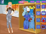 Jeans Dress Up Game: model wearing a stylish denim jacket and blue jeans, fashion game screenshot