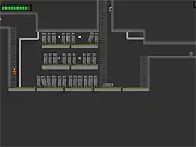 Nuclear Man free sidescroller game screenshot, character climbing a ladder to grab a keycard while avoiding deadly red lasers, retro platform game