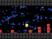 Running Block game screenshot, yellow block jumping over spikes, free online geometric arcade game