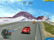 3D Turbo Speed car racing online game screenshot showing a fast car on a highway, avoiding other vehicles in a time trial