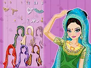 Indian Bride Dress Up game screenshot showing a Hindu bride in a beautiful red saree and traditional gold jewelry.