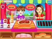 Play Yummy Food Fair online free game, time management cooking simulation, serve orders at two food stalls