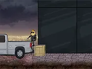 The Pyro Guy game screenshot showing a cartoon character placing a TNT explosive next to a wooden structure with an enemy to clear the level.