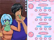 Screenshot of Dualis Couple Dressup game showing a stylish man and woman standing together in coordinated romantic outfits.