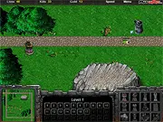 The Horde game screenshot showing defensive turrets shooting at a wave of red enemies, free online tower defense game