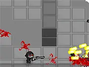 Madness Throne free action shooter game, top-down view of a character shooting enemies in a dark hideout, online action game screenshot