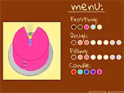 3D Cake Maker free online game screenshot showing a custom-designed cake being decorated with frosting and sprinkles