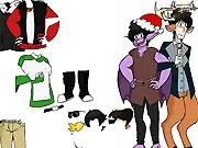 Screenshot of the Maun Dress Up online game showing two stylish male characters wearing Christmas-themed winter outfits and accessories.