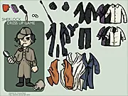 Sherlock Dress Up game screenshot showing the detective in a trench coat and hat, free online dressing game on PlayArcadeHub