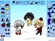 Screenshot of the L Mello Near Dress Up game showing three cute animated babies with various options for clothes, hats, and shoes