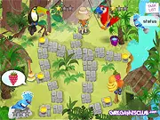 Kids Zoo Tropical free online game screenshot showing a girl feeding colorful birds