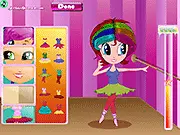 Screenshot of Ballerina Hairstyles game showing detailed customization interface for hair and makeup, free online dress up