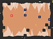 Baburu game screenshot showing the character firing a grapple hook towards coins while avoiding a blue enemy, free online arcade game