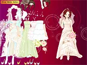Jinny Wedding Dressup free online game screenshot showing a bride character with a selection of wedding gowns and accessories