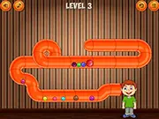 Tasty Way game screenshot showing a little boy with an open mouth and drawn lines guiding colorful candies toward him in a physics puzzle.