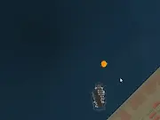 Ocean Force game screenshot, naval battleship firing a laser to destroy an incoming enemy missile, free online defense game