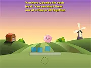 Bull Blast free online puzzle game screenshot, bomb exploding near a bull while a piggy remains safe, physics game