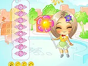 Lollipop Girl Dress Up game screenshot, girl dressed in colorful, candy-themed fashion, free online dress up game