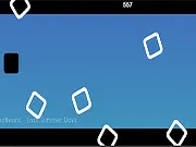 Gameplay screenshot of Rhythm Day, a high-score online game where a small square dodges flowing neon shapes.