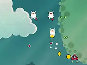 Pigs in the Sky game screenshot showing a cannon ready to shoot a ball at a complex wooden structure holding a small pink pig.