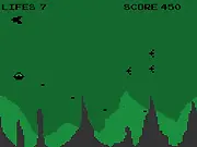 Pixel Aliens retro-styled bullet hell shooter game, spaceship firing at pixel art invaders in space