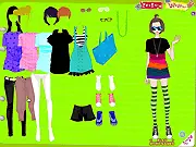 Screenshot of Young Model Girl game showing a millennial teen dressed in funky, stylish, pop-culture-inspired fashion, play free online dress-up game