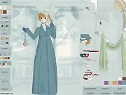 Screenshot of the Regency Dress Up Doll game showing a character model wearing a typical high-waisted empire-style dress and bonnet.