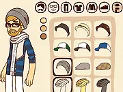 Hipster Dress Up game showing male doll with beard and glasses