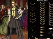 The Tudors Scene Maker free online dress up game screenshot showing two characters in detailed historical Elizabethan era costumes
