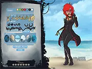 Screenshot of Ocean Fashion Dress Up online game, featuring a character with emo-scene hairstyle and gothic beach attire.