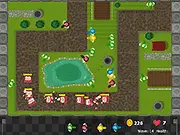 Anti Monsters Defense free online game, tower defense gameplay screenshot showing towers shooting monsters on a map.