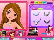 Party Queen Make Up game screenshot, girl with dramatic makeup and sparkly jewelry, free online beauty and dress up game