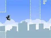 Screenshot of the Trippy Bird free online game featuring a small bird flapping its wings between two psychedelic, warping pipes in a brightly colored and distorted background.