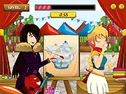 Paint Thief online game screenshot, player using a magic brush to steal paint from a canvas, stealth and timing game