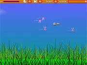 Hunny Frenzy Shooter game screen showing a small bee firing a weapon at various bugs and birds while rescuing butterflies.