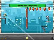 Clowns in the Face free online ricochet puzzle game screenshot hitting circus clowns with a tennis ball on PlayArcadeHub