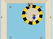 Screenshot of the Fly on Drugs free online game showing a small, frenetic fly attempting to navigate between narrow walls and spiked obstacles in a fast-paced level.