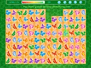 Butterfly Link game screen showing a grid of various butterfly and flower tiles with a matched pair being removed.