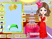 Screenshot of Party Fashionista Dressup game featuring a woman wearing an elegant, sparkling evening gown and jewelry.