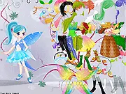 Screenshot of Fairy Elf Girl Dress Up game featuring an ethereal elf girl character with long flowing hair, delicate wings, and a magical gown.