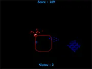 Neon-style starship battling geometric enemies in the multi-directional arcade game Space Shooter Squad