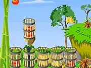 Screenshot of Falling Fruity online game with various fruits falling toward colored baskets, ready to be sorted.