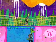 Play Freigeist free online action puzzler game. Screenshot of character switching between reality states to avoid spikes and walls.