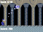 Spug Shock free online game screenshot showing a wizard character shooting fireballs at descending blocks