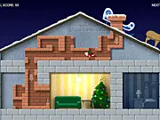 Screenshot of Santa's Chimney Trouble free online puzzle game – Drawing a path for Santa to deliver gifts