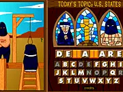 Screenshot of Hangnun word puzzle game online, where a player guesses letters to save the nun from execution.