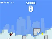 The main character, a small blocky figure, attempting a high-precision jump between two small, floating platforms with dangerous spikes along their edges in the game Impossible Hardy