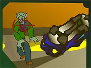 Hunt Zombie Shooter online free game. First-person view of a gun aiming at an approaching zombie.