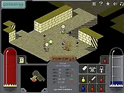 Questopia free online action RPG game screenshot – Adventurer exploring a dark dungeon with sword and armor on PlayArcadeHub