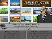 Ostrich Racer free online game screenshot, showing a jockey riding an ostrich during a race, with stat management screen.